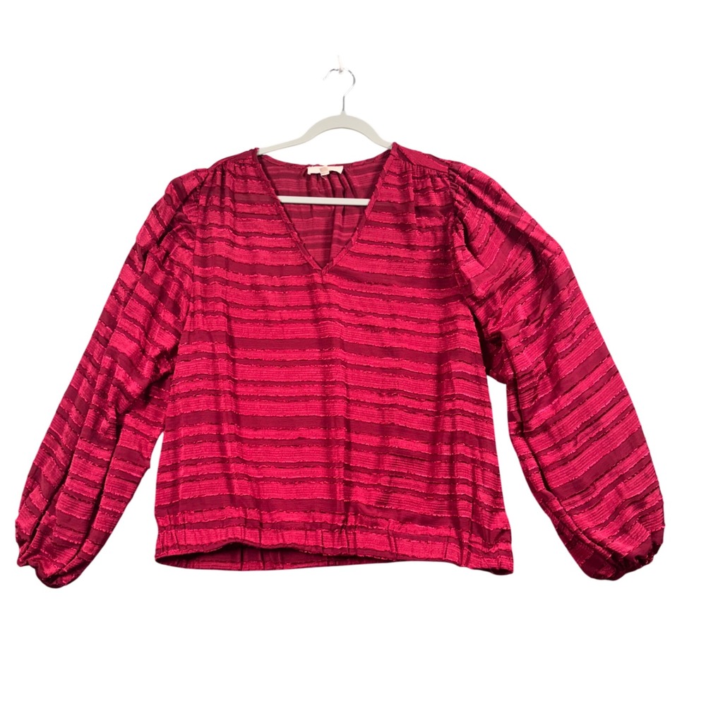 Entro Boho‎ Textured Peasant Blouse Red Balloon Sleeve Cottagecore Top